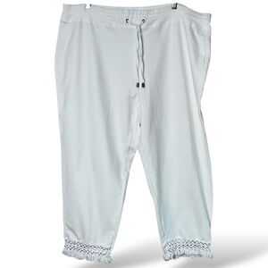 ONQUE Stretch Cotton Knit Straight Leg Pants Crochet Trim Pull On Style US Sz 2X